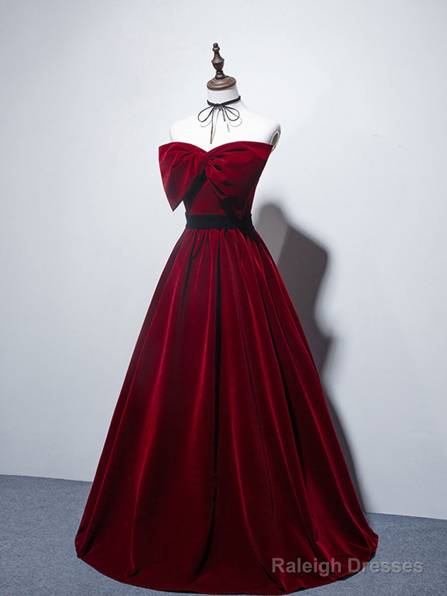 Velvet A-Line Burgundy Satin Long Prom Dresses Velvet Bridesmaid Dresses