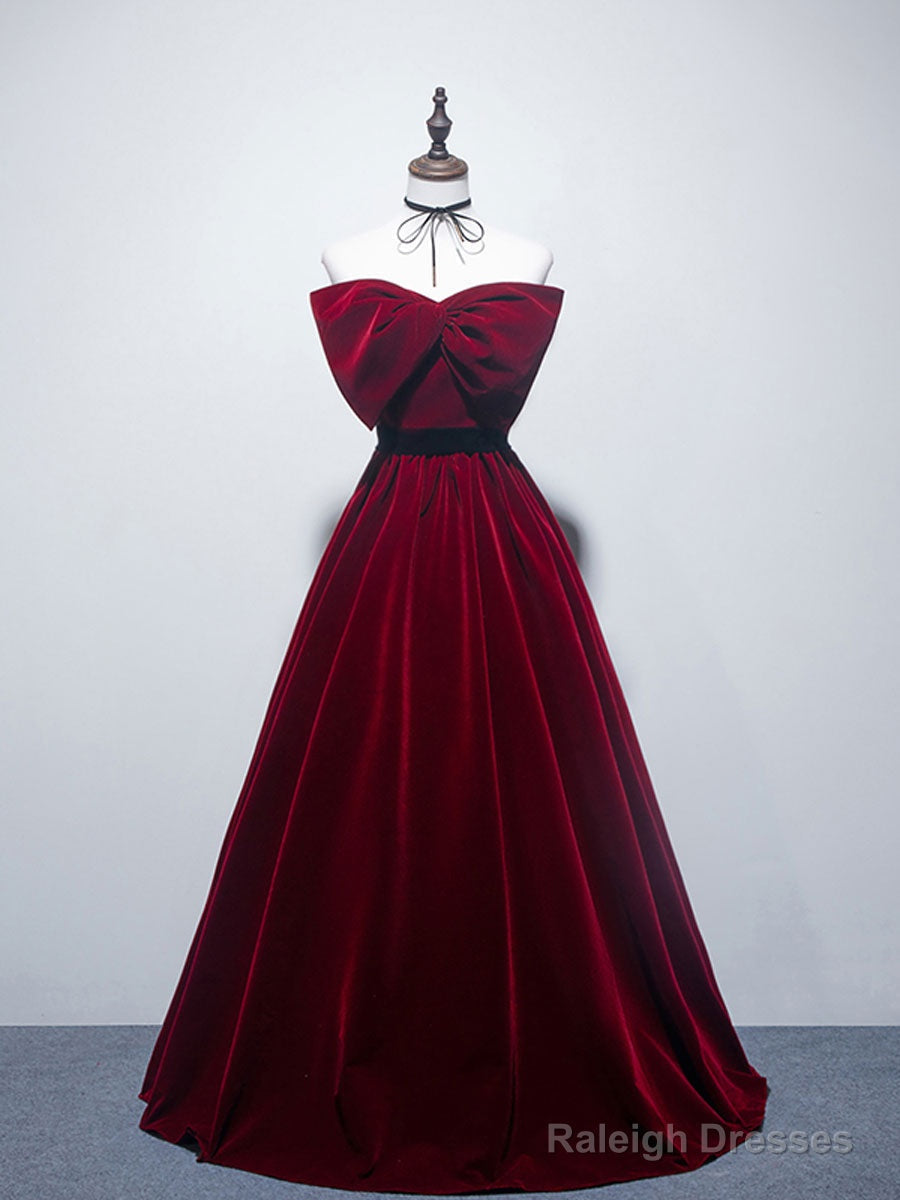 Velvet A-Line Burgundy Satin Long Prom Dresses Velvet Bridesmaid Dresses