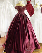Velvet Ball Gown Wedding Dress Lace Embroidery Off The Shoulder