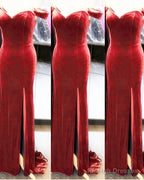 Velvet Mermaid Slit Bridesmaid Dress Off Shoulder
