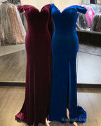 Velvet Mermaid Slit Bridesmaid Dresses Off Shoulder