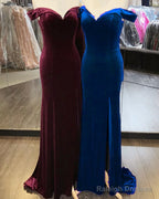 Velvet Mermaid Slit Bridesmaid Dress Off Shoulder
