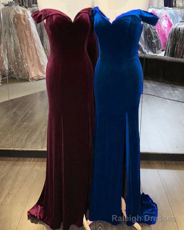 Velvet Mermaid Slit Bridesmaid Dress Off Shoulder