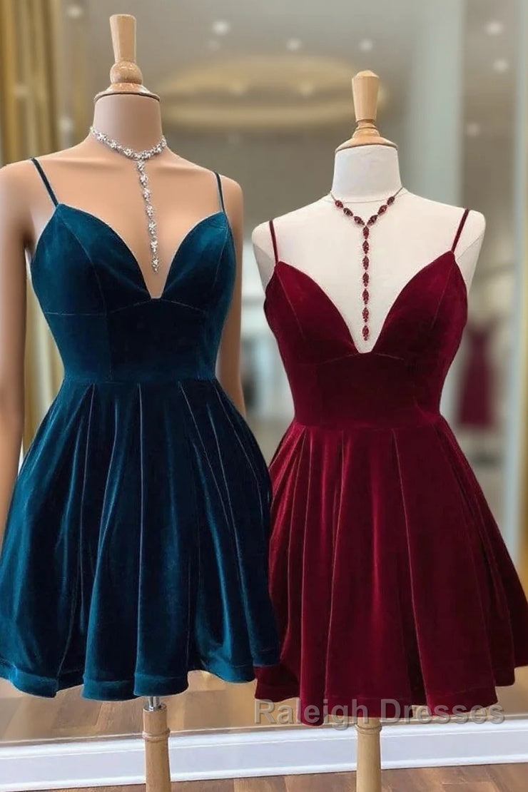 Velvet Short Homecoming Dresses Tie Back Straps Winter Prom Dresses