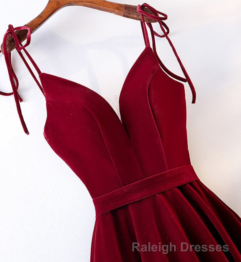 Velvet Straps Long V Neckline Long Prom Dress, Velvet Bridesmaid Dresses