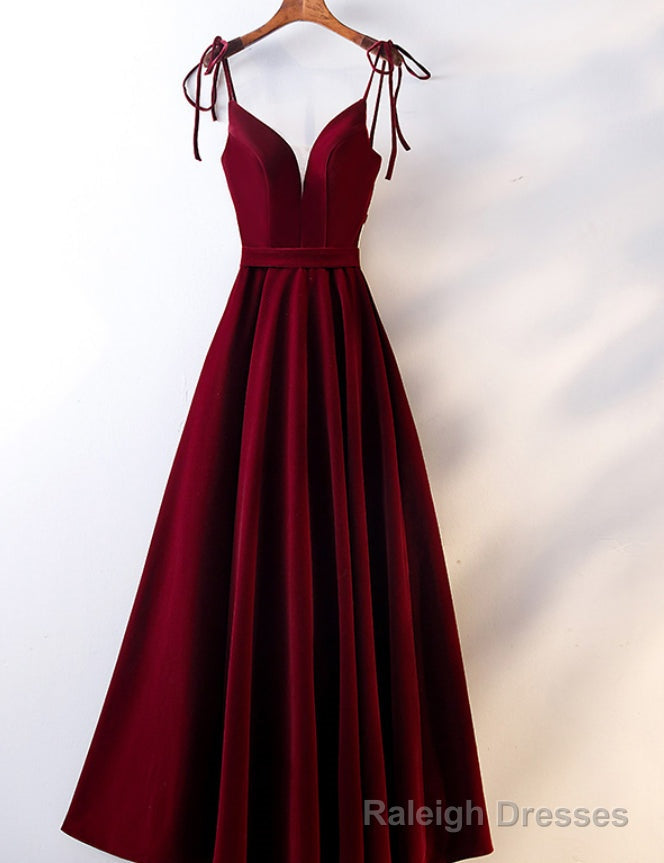 Velvet Straps Long V-neckline Long Party Dress, Velvet Bridesmaid Dresses Main image