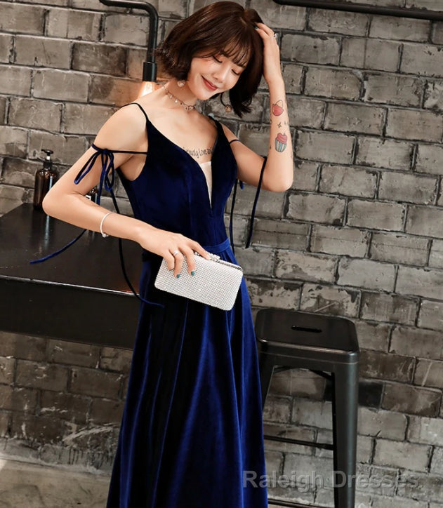 Velvet Straps Long V-neckline Long Party Dress, Velvet Bridesmaid Dresses