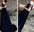 Velvet Straps Long V Neckline Long Prom Dress, Velvet Bridesmaid Dresses