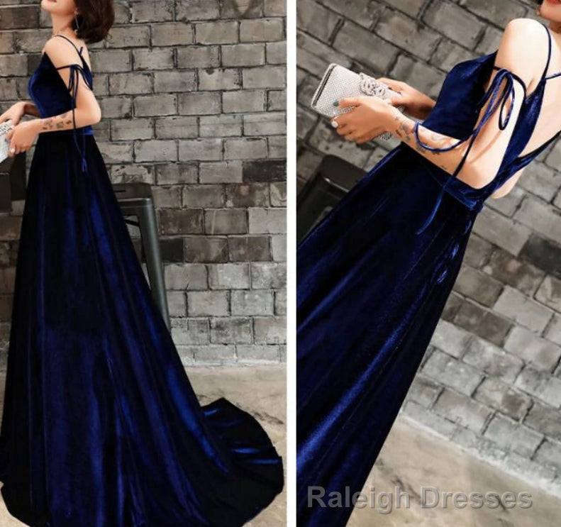 Velvet Straps Long V Neckline Long Prom Dress, Velvet Bridesmaid Dresses