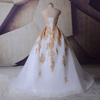 Vestido Gold Lace Appliques Wedding Dresses Princess Ball Gowns