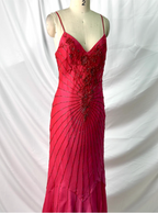 Vibrant Mermaid Thin Strap V-Neck Beaded Chiffon Long Formal Prom Dress