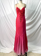 Vibrant Mermaid Thin Strap V-Neck Beaded Chiffon Long Formal Prom Dress