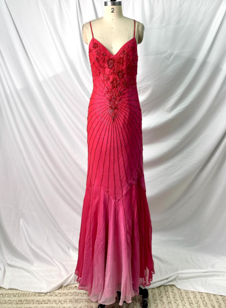 Vibrant Mermaid Thin Strap V-Neck Beaded Chiffon Long Formal Prom Dress
