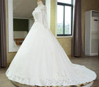 Vintage 1950S Lace Embroidery Ball Gowns Wedding Dress Long Sleeves