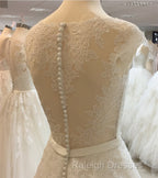 Vintage A-Line Cap Sleeves Crystal Beaded Sashes Wedding Lace Dresses