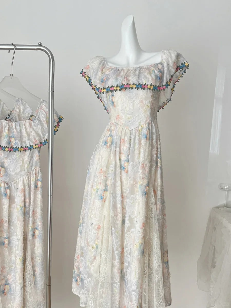 Vintage A-Line Colorful Floral Lace Long Formal Prom Dress Bridesmaid Dress Secondary image