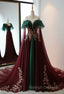 Vintage A Line High Neckline Tulle Burgundy Prom Dress