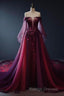 Vintage A Line Off The Shoulder Tulle Burgundy Prom Dress