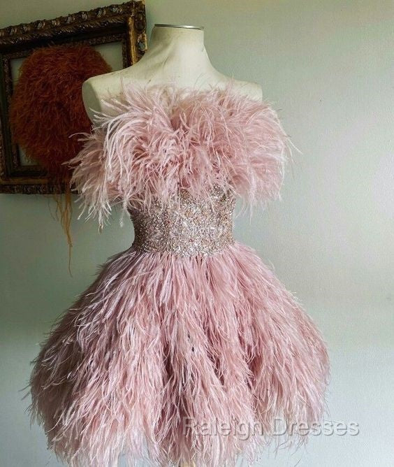 Vintage A Line Pink Homecoming Dress Feather 18Th Birthday Outfits Secondary image