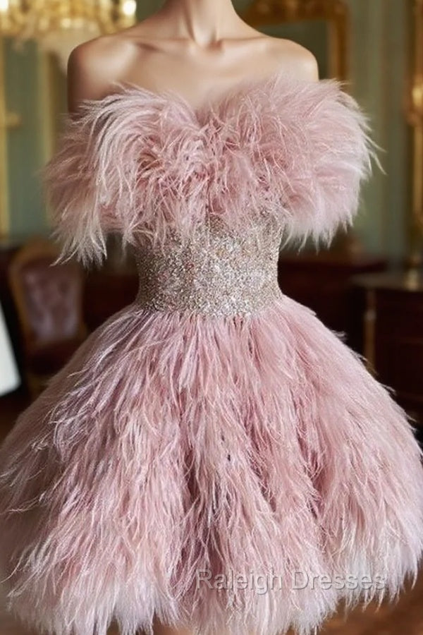 Vintage A Line Pink Homecoming Dress Feather 18Th Birthday Outfits Main image