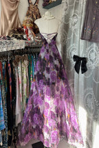 Vintage A Line Sleeveless Long Floral Chiffon Prom Dresses