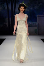 Vintage A-Line Small Flying Sleeves Lace Satin Long Prom Dresses Prom Dresses