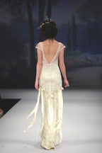 Vintage A-Line Small Flying Sleeves Lace Satin Long Prom Dresses Prom Dresses