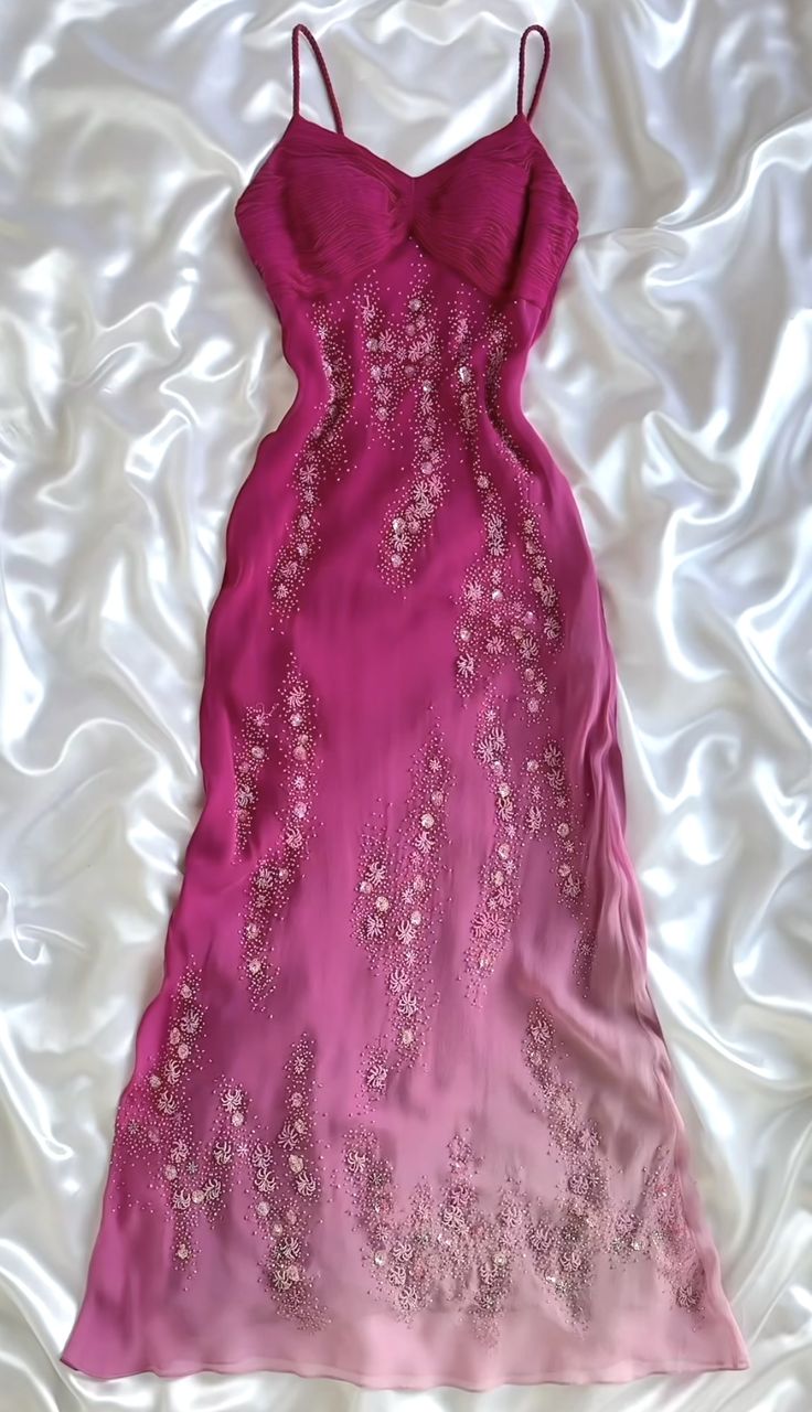 Vintage A-Line Spaghetti Strap Exquisite Beaded Ombre Chiffon Prom Dresses Wedding Guest Dresses