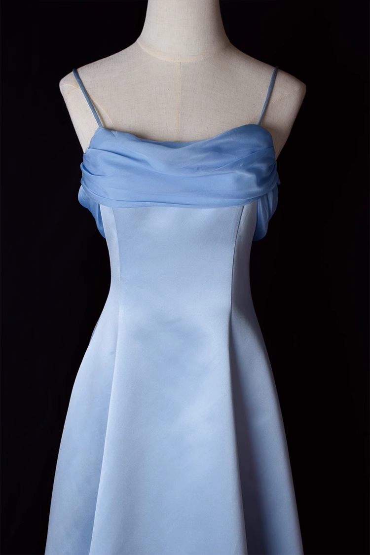 Vintage A-Line Spaghetti Straps Blue Long Prom Dress