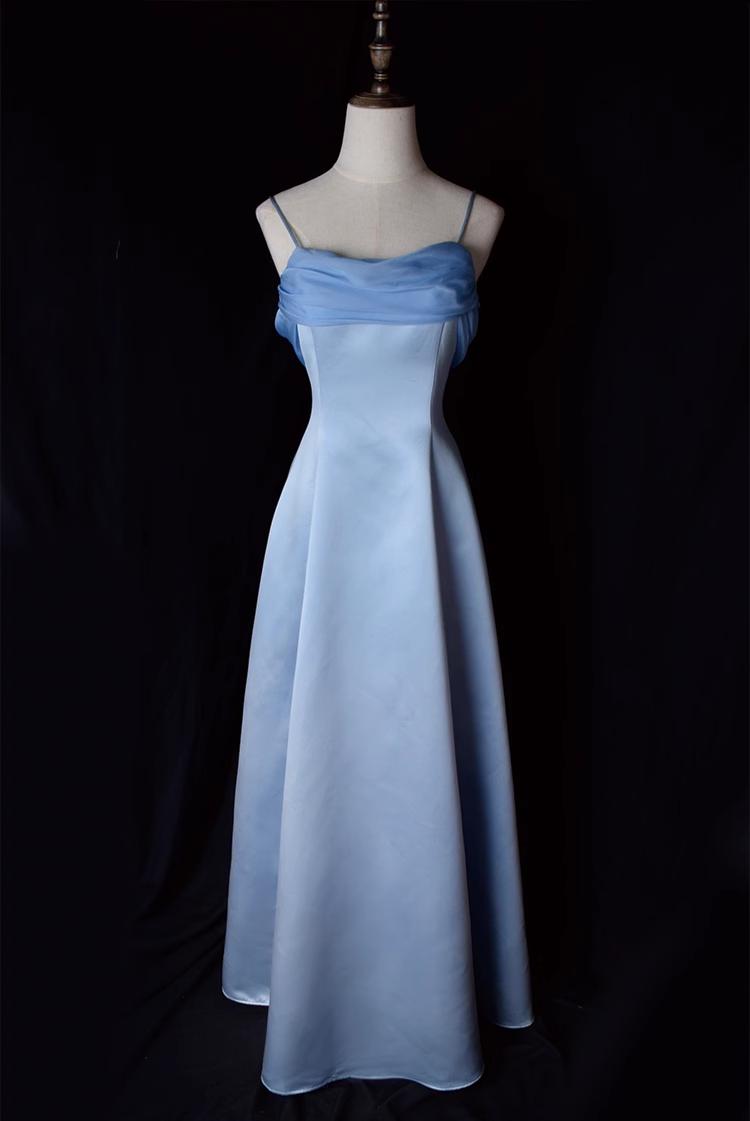 Vintage A-Line Spaghetti Straps Blue Long Prom Dress