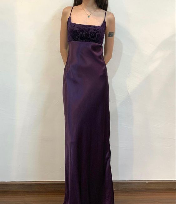 Vintage A-Line Spaghetti Straps Grape Long Prom Dresses