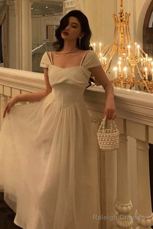 Vintage A Line Spaghetti Straps Ivory Satin Prom Dresses Evening Gowns Secondary image