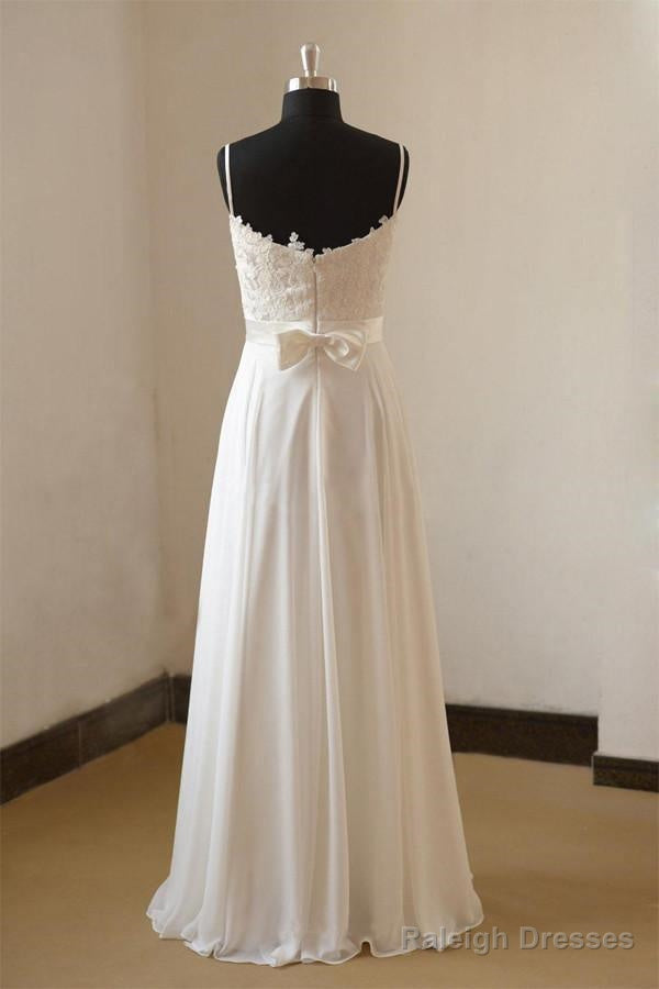 Vintage A-Line Spaghetti Straps Long White Chiffon Wedding Dress