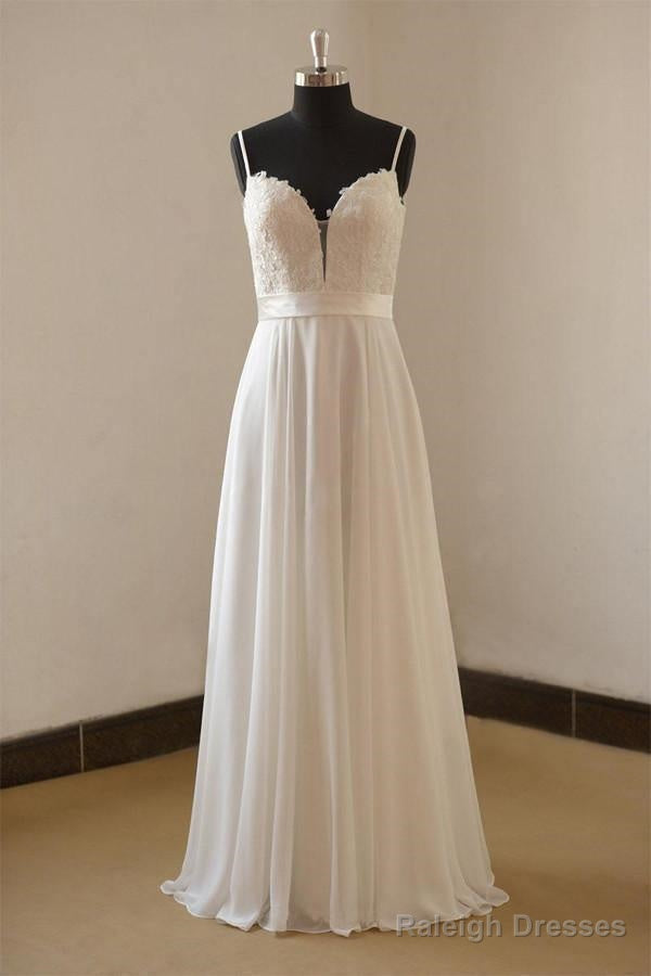 Vintage A-Line Spaghetti Straps Long White Chiffon Wedding Dress Main image