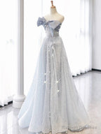 Vintage A Line Strapless Light Sky Blue Tulle Long Prom Dresses Party Evening Dress