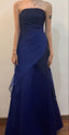 Vintage A Line Strapless Navy Blue Long Formal Prom Dress