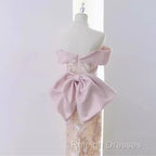 Vintage A Line Strapless Party Dresses Pink Prom Dresses