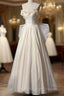 Vintage A Line Strapless Satin White Long Wedding Dresses Brides Dress