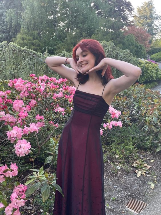 Vintage A-Line Straps Burgundy Long Prom Dresses