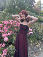 Vintage A-Line Straps Burgundy Long Prom Dresses