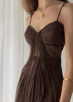 Vintage A-Line Straps Floor Length Brown Prom Dress