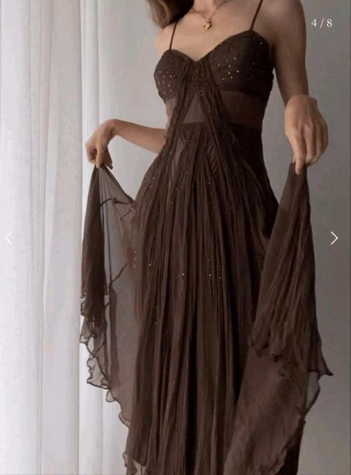 Vintage A-Line Straps Floor Length Brown Prom Dress