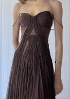 Vintage A-Line Straps Floor Length Brown Prom Dress