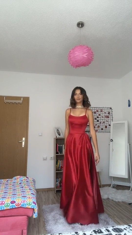 Vintage A Line Straps Floor Length Red Formal Prom Dress Main image