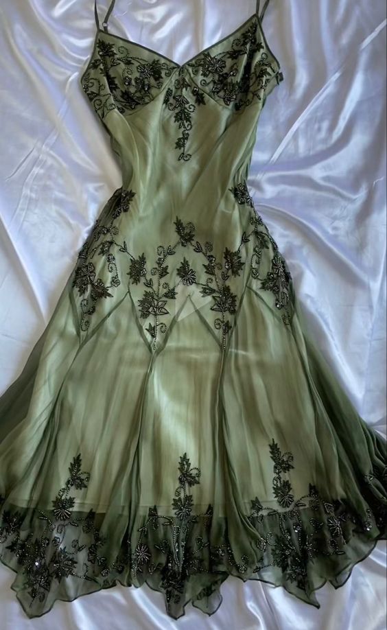 Vintage A-Line Straps Green Prom Dress 22Th Birthday Outfit