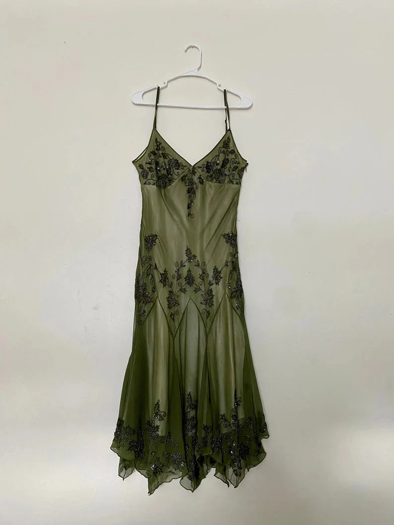 Vintage A-Line Straps Green Prom Dress 22Th Birthday Outfit