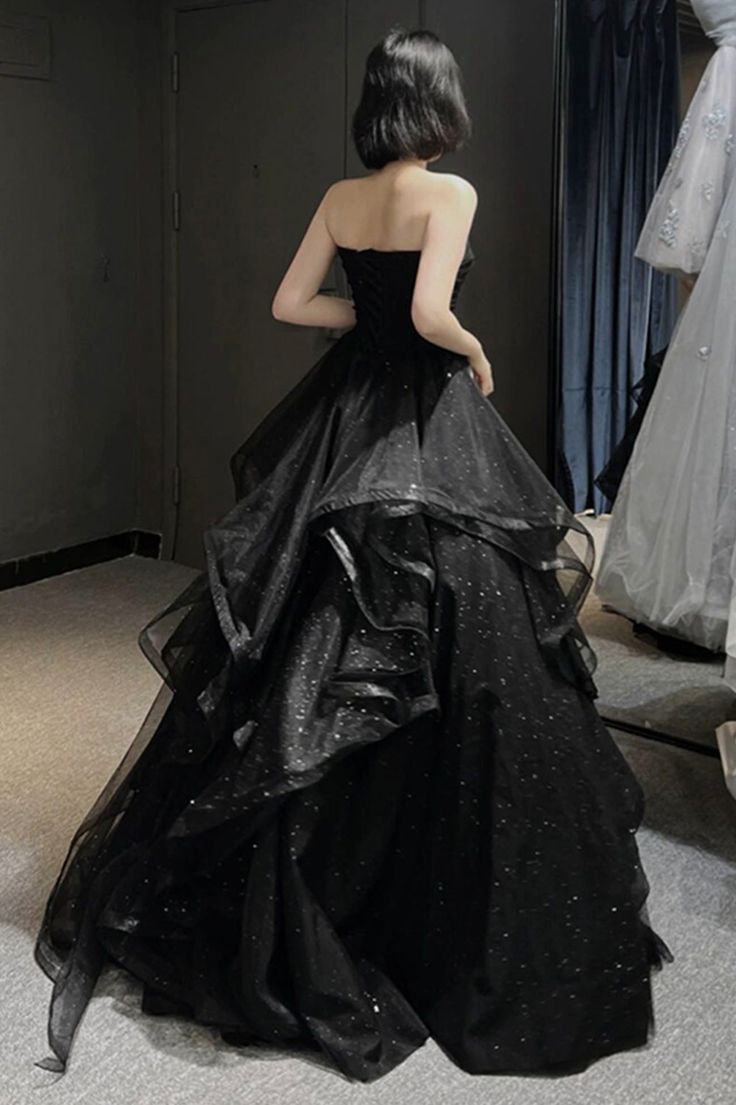 Vintage A-Line Strapless Sleeveless Long Black Prom Dresses