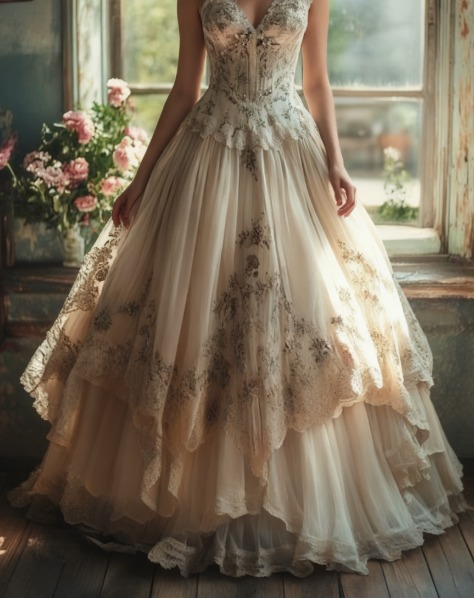 Vintage A-Line Sweetheart Neck Tulle Lace Prom Dresses Long Applique Sweet Flower Wedding Dresses Secondary image