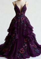 Fairytale A-Line Wedding Dresses Œ¸Chiffon 3D Applique Prom Dresses