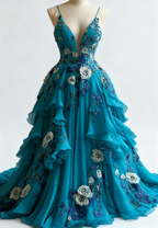 Fairytale A-Line Wedding Dresses Œ¸Chiffon 3D Applique Prom Dresses